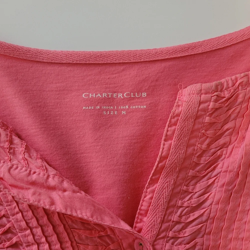 Charter Club Women's Size Medium Top 3/4 Sleeve Roll Tab Sleeve High-low hem - Picture 3 of 10